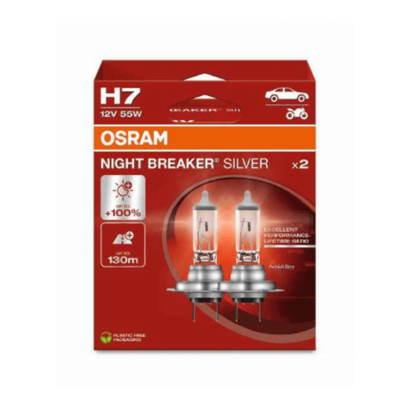 OSRAM lemputės H7 55W 12V NIGHT BREAKER SILVER +100